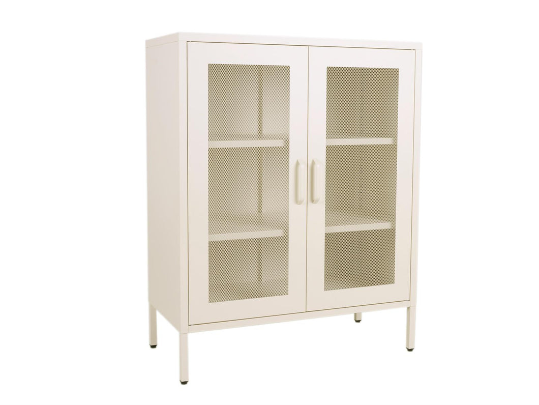 MaximaVida metal locker showcase cabinet Finn 102 x 80 x 40 cm ivory – 2 shelves