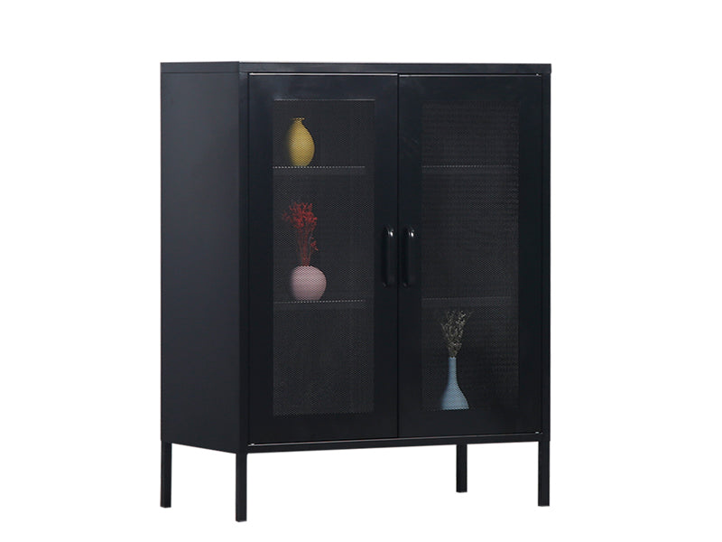 MaximaVida metal locker showcase cabinet Finn 80 x 40 x 102 cm black- 2 shelves