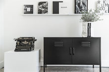Load image into Gallery viewer, MaximaVida metal TV locker cabinet Finn 100 x 40 x 64 cm black- 1 shelf
