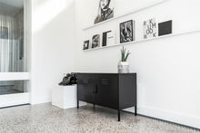 Load image into Gallery viewer, MaximaVida metal TV locker cabinet Finn 100 x 40 x 64 cm black- 1 shelf
