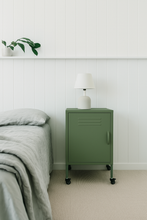 Load image into Gallery viewer, MaximaVida metal little locker cabinet Finn with castors 52 x 40 x 67 cm olive green
