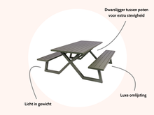 Load image into Gallery viewer, MaximaVida luxurious aluminium picnic table Dex 200 cm olive green with exclusive frame
