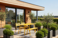 Afbeelding in Gallery-weergave laden, MaximaVida metalen tuinset Max 150 cm okergeel - 4-delig bank zonder rugleuning
