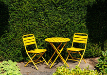 Afbeelding in Gallery-weergave laden, MaximaVida inklapbare metalen ronde tuintafel Max 70 cm okergeel
