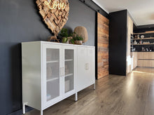 Load image into Gallery viewer, MaximaVida metal locker showcase cabinet Finn 102 x 80 x 40 cm ivory – 2 shelves
