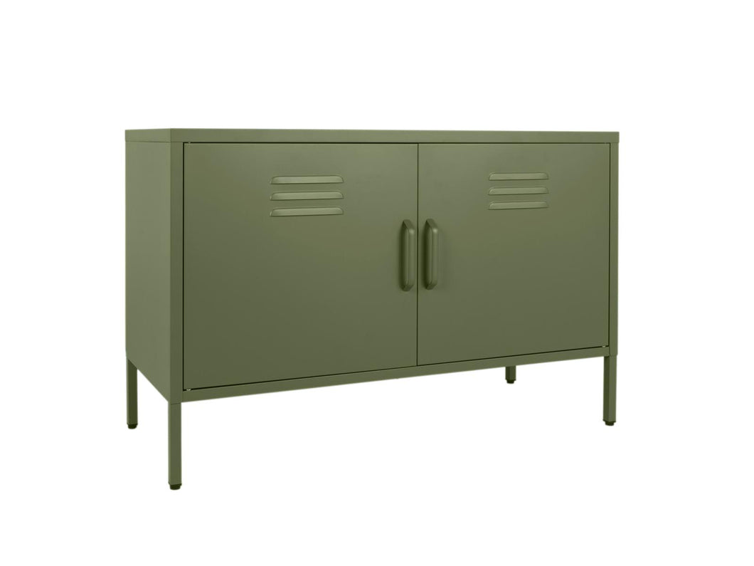 MaximaVida metal TV locker cabinet Finn 100 x 40 x 64 olive green - 1 shelf