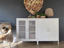 Load image into Gallery viewer, MaximaVida metal locker showcase cabinet Finn 102 x 80 x 40 cm ivory – 2 shelves
