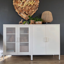 Load image into Gallery viewer, MaximaVida metal locker showcase cabinet Finn 102 x 80 x 40 cm ivory – 2 shelves
