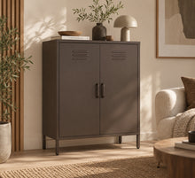 Afbeelding in Gallery-weergave laden, MaximaVida metalen lockerkast Finn 80 x 40 x 102 cm grijsbruin- 2 schappen

