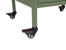 Load image into Gallery viewer, MaximaVida metal little locker cabinet Finn with castors 52 x 40 x 67 cm olive green
