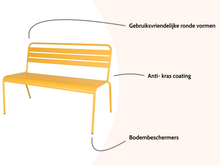 Load image into Gallery viewer, MaximaVida metal garden bench Yellow Ocher- 120 cm
