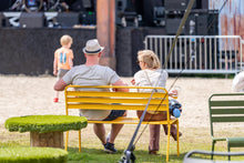 Load image into Gallery viewer, MaximaVida metal garden bench Yellow Ocher- 120 cm
