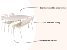 Load image into Gallery viewer, MaximaVida metal garden set Max ivory 150 cm 1 table with 2 chairs and 1 bench
