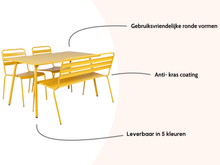 Load image into Gallery viewer, MaximaVida metal garden set Max yellow ochre 150 cm - 1 table with 2 chairs and 1 bench
