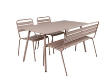 Afbeelding in Gallery-weergave laden, MaximaVida metalen tuinset Max taupe 150 cm - 1 tafel met twee stoelen en 1 bank
