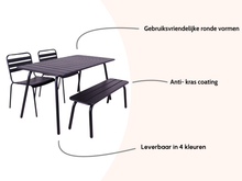 Load image into Gallery viewer, MaximaVida metal picnic set Max 150 cm black - 1 table 2 chairs 1 bench without backrest
