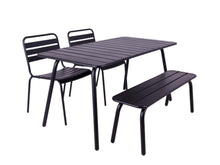 Load image into Gallery viewer, MaximaVida metal picnic set Max 150 cm black - 1 table 2 chairs 1 bench without backrest
