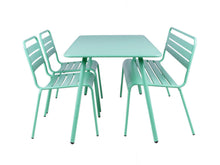 Afbeelding in Gallery-weergave laden, MaximaVida metalen tuinset Max cactus 150 cm – 1 tafel met 2 stoelen en 1 bank
