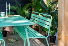 Afbeelding in Gallery-weergave laden, MaximaVida metalen tuinset Max cactus 150 cm – 1 tafel met 2 stoelen en 1 bank
