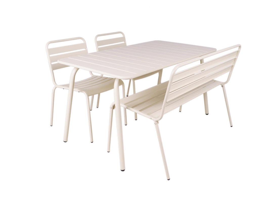MaximaVida metal garden set Max ivory 150 cm 1 table with 2 chairs and 1 bench