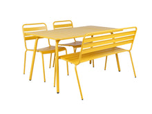 Load image into Gallery viewer, MaximaVida metal garden set Max yellow ochre 150 cm - 1 table with 2 chairs and 1 bench
