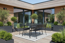Load image into Gallery viewer, MaximaVida metal garden set Max black 150 cm - 1 table with 2 chairs and 1 bench
