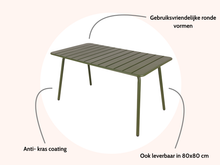 Load image into Gallery viewer, MaximaVida metal garden table Max 150 cm x 80 cm olive green

