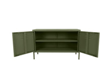 Load image into Gallery viewer, MaximaVida metal TV locker cabinet Finn 100 x 40 x 64 olive green - 1 shelf
