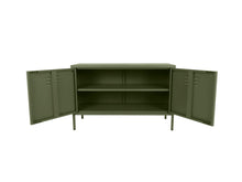 Lade das Bild in den Galerie-Viewer, MaximaVida Metall-TV-Schrank Finn 100 x 40 x 64 cm olivgrün - 1 Regal
