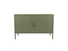 Load image into Gallery viewer, MaximaVida metal TV locker cabinet Finn 100 x 40 x 64 olive green - 1 shelf
