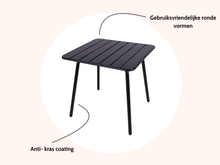 Load image into Gallery viewer, MaximaVida square metal garden table Max 80 cm x 80 cm black
