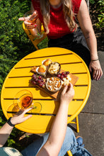Load image into Gallery viewer, MaximaVida foldable metal round garden table Max 70 cm ochre yellow
