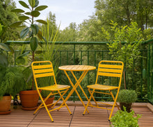 Load image into Gallery viewer, MaximaVida foldable metal round garden table Max 70 cm ochre yellow
