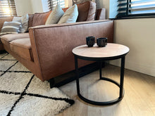 Load image into Gallery viewer, MaximaVida round coffee table set Copenhagen 58 and 45 cm – HPL herringbone look
