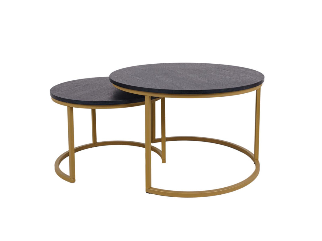 MaximaVida round coffee table set Chicago XL 75 cm champaign gold - pinewood veneer