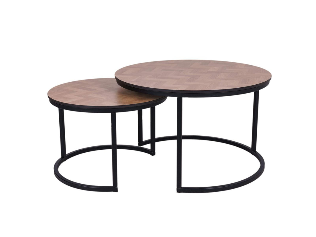 MaximaVida round coffee table set Copenhagen 58 and 45 cm – HPL herringbone look
