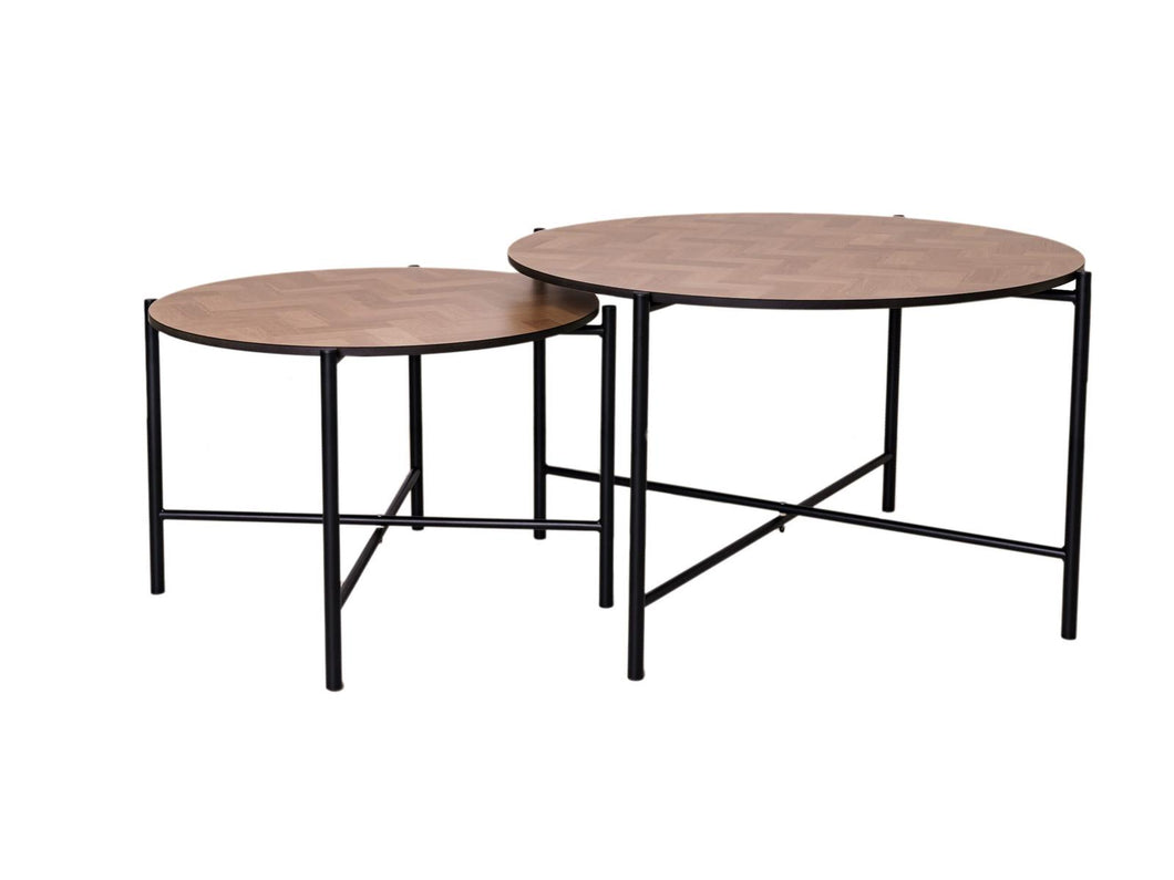 MaximaVida cross-frame coffee table set Copenhagen 62 and 49 cm - HPL herringbone look