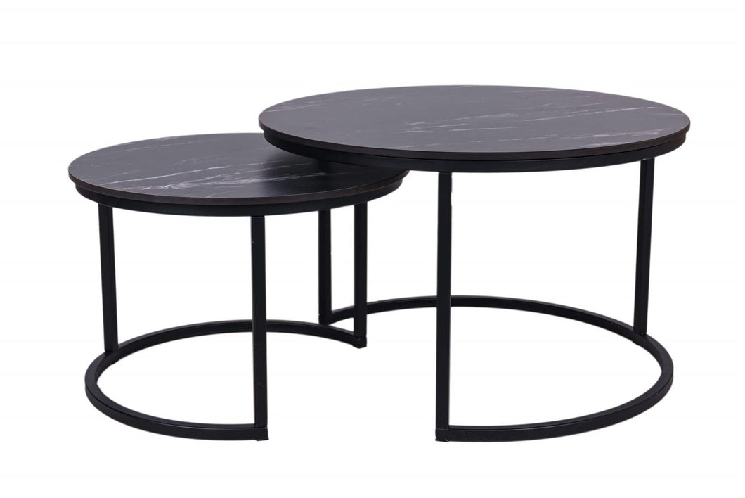 MaximaVida round coffee table set Firenze XL 75 and 58 - black  HPL marble look