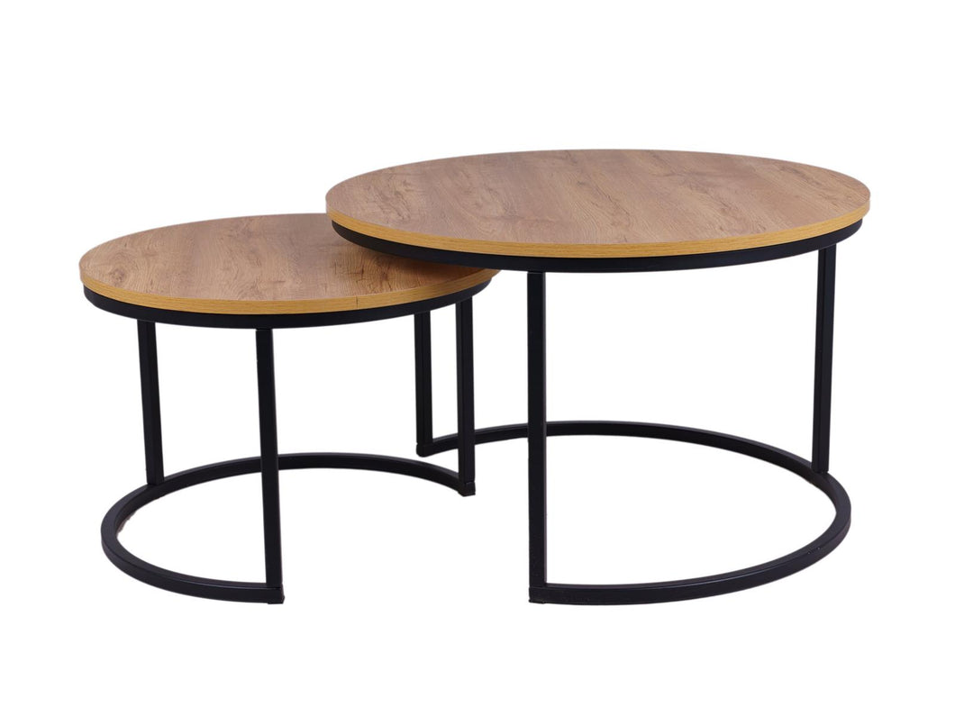 MaximaVida round coffee table set Kiev XL cm – rustic oak veneer