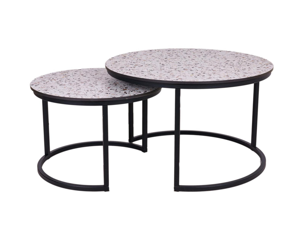 MaximaVida round coffee table set Lucca XL 75 and 58 cm -  HPL terrazzo look