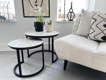 Load image into Gallery viewer, MaximaVida round coffee table set Lucca 58 and 45 cm - HPL terrazzo look
