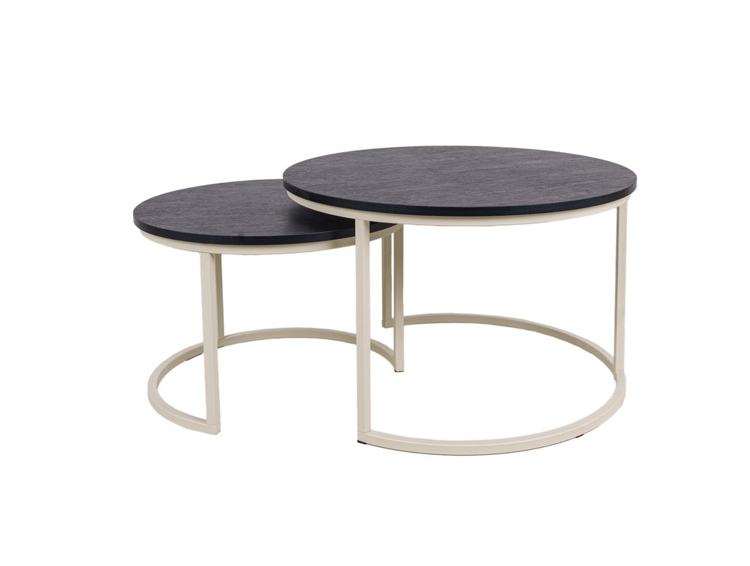 MaximaVida round coffee table set Chicago XL 75 cm ivory - pinewood veneer