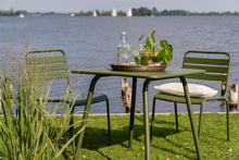 Load image into Gallery viewer, MaximaVida square metal garden table Max 80 cm x 80 cm olive green
