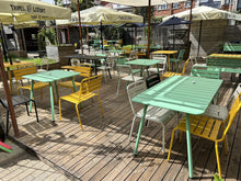 Load image into Gallery viewer, MaximaVida metal garden set Max yellow ochre 150 cm - 1 table with 2 chairs and 1 bench
