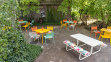 Load image into Gallery viewer, MaximaVida square metal garden table Max 80 cm x 80 cm yellow ochre
