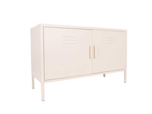 Load image into Gallery viewer, MaximaVida metal TV locker cabinet Finn 100 x 40 x 64 ivory - 1 shelf
