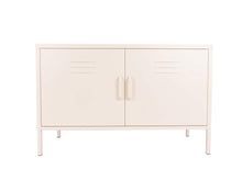 Load image into Gallery viewer, MaximaVida metal TV locker cabinet Finn 100 x 40 x 64 ivory - 1 shelf
