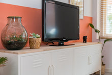Load image into Gallery viewer, MaximaVida metal TV locker cabinet Finn 100 x 40 x 64 ivory - 1 shelf
