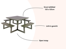 Load image into Gallery viewer, MaximaVida square aluminium picnic table Dex 215 cm olive green - easy entry
