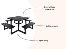 Load image into Gallery viewer, MaximaVida square aluminium picnic table Dex 215 cm black – easy entry
